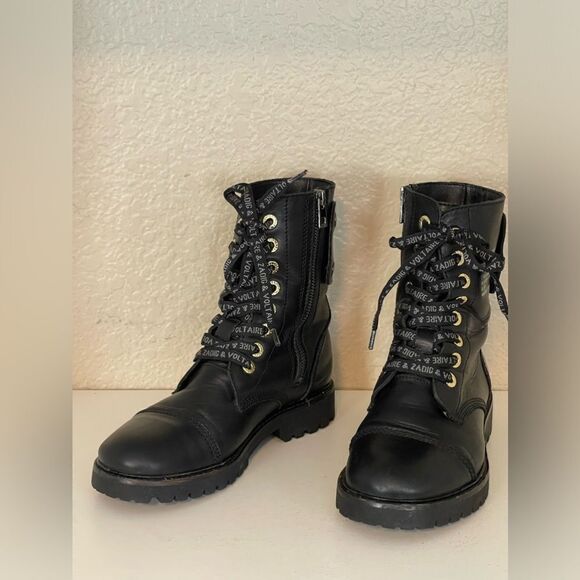 Zadig & Voltaire Joe Smooth Cowskin side print combat moto boot French 37/6-6.5 - Picture 4 of 16